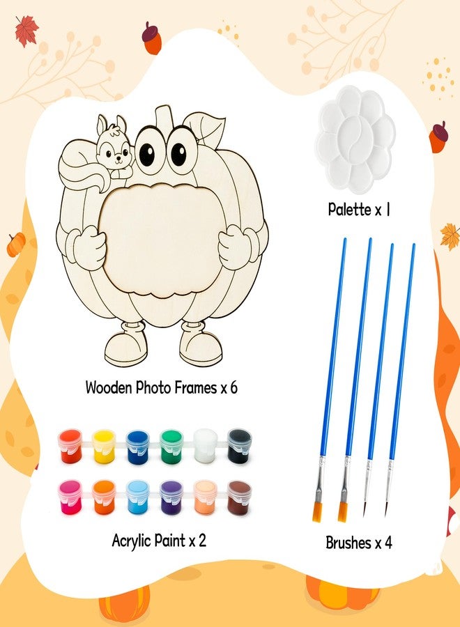 BeYumi 12Pcs Fall Wooden Pumpkin Picture Frame Craft Color Your Own Wooden Pumpkin Photo Frame Autumn DIY Gift for Kids Thanksgiving Picture Display Holder Stand for Home Tabletop Decor - Image 2